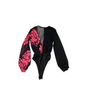 Black and Pink Floral Bodysuit